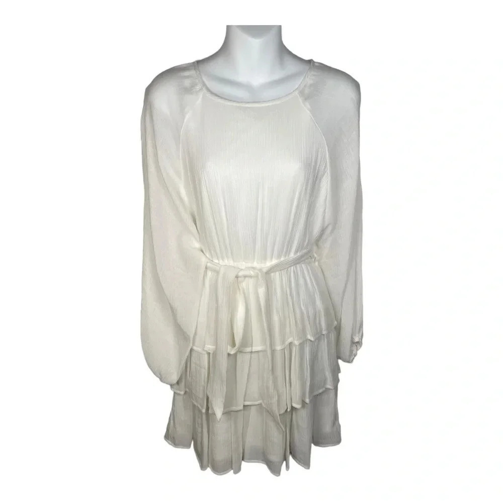 Entro | Elizabeth Tiered Puff Bubble Sleeve Dress White Layered Bohemian Small - Picture 4 of 12